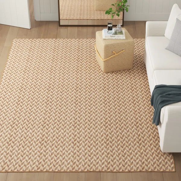 Malaya Herringbone Power Loom Beige Indoor/Outdoor Patio Rug | Wayfair North America