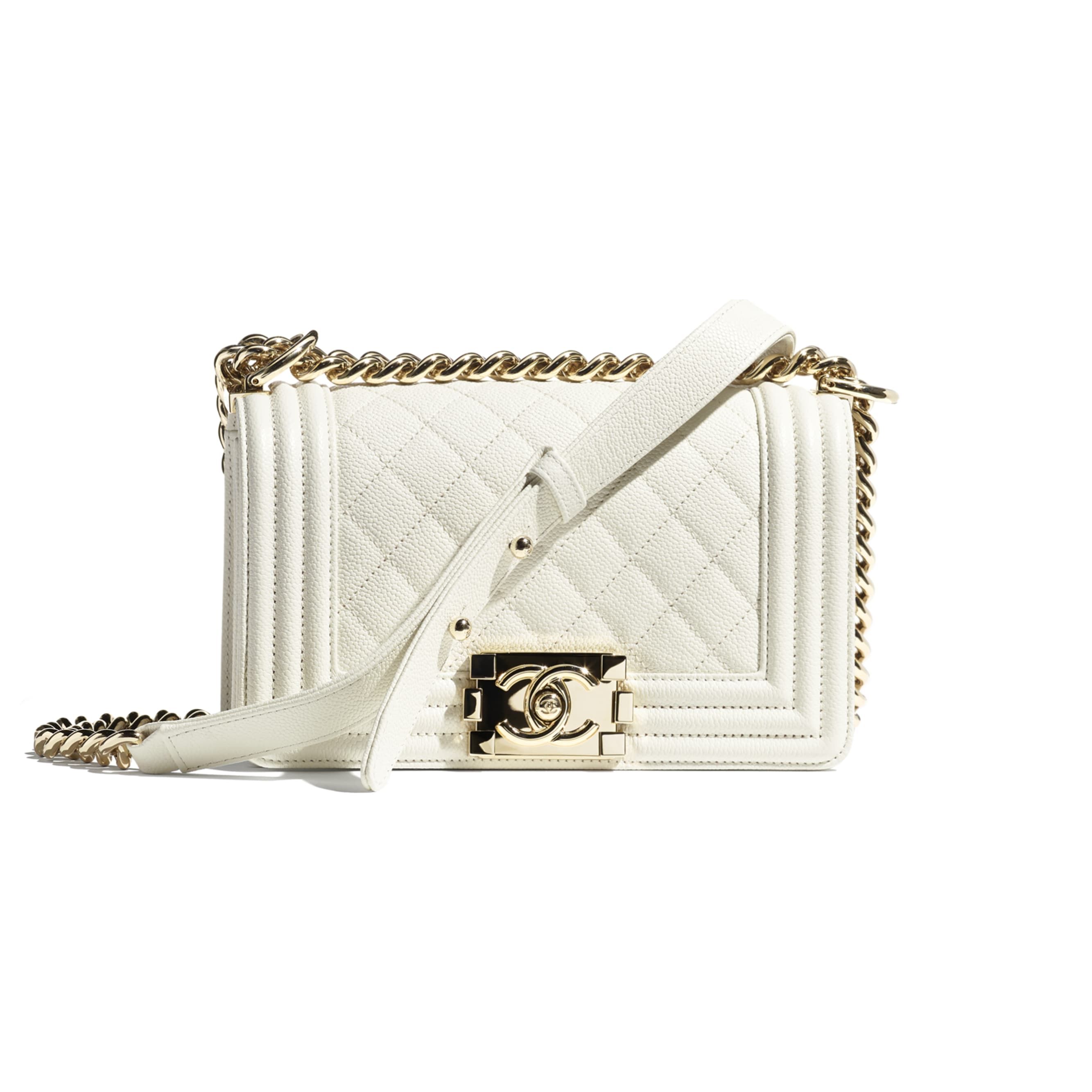 Grained Calfskin & Gold-Tone Metal White Small BOY CHANEL Handbag | CHANEL | Chanel, Inc. (US)