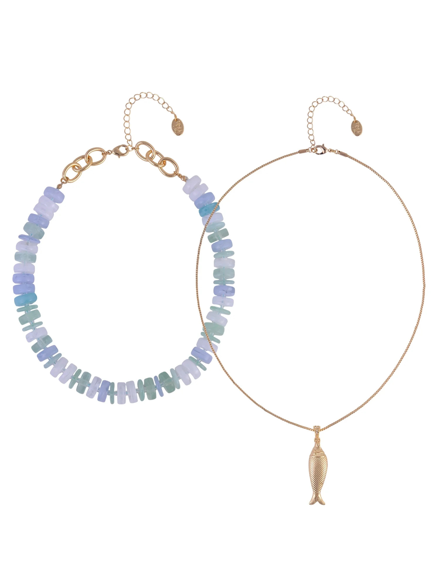 Time and Tru Goldtone Disc Beads with Metal Fish Pendant Layered Necklace | Walmart (US)