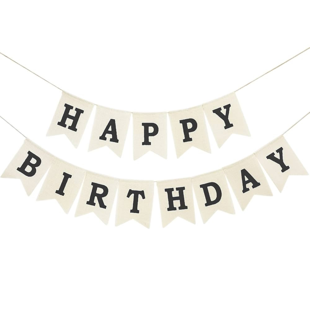 Burlap Happy Birthday Banner, Assembled Reusable Black Happy Birthday Sign for Rustic Birthday Pa... | Amazon (US)