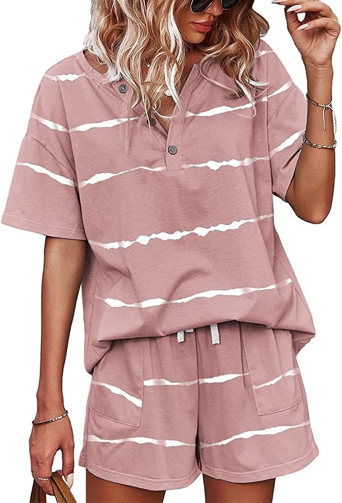 Women 2 Piece Short Sleeve Sweatsuit Set, Tracksuit Outfit, Casual Fashion, Amazon Fashion, Summer | Amazon (US)