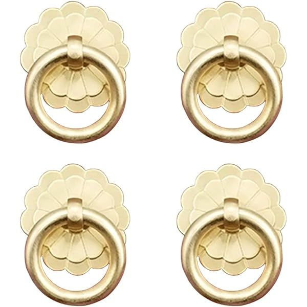 4 PCs Vintage Golden Brass Ring Pulls - Pure Solid Brass Cabinet Hardware- Ring Size 1.2" (3 cm) | Amazon (US)