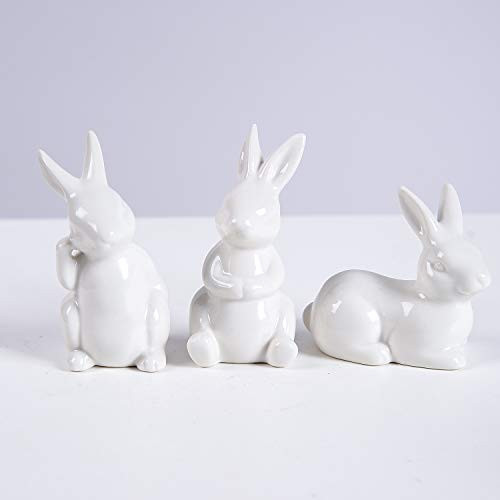 GOODSTART Easter Bunny Figurine Ceramic Bunny Rabbits, Porcelain Modern Art Spring Home Decor, Easter Decorations Rabbit Figurines Decor | Amazon (US)