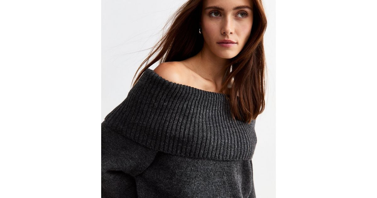Grey Knit Foldover Bardot Jumper | New Look | New Look (UK)