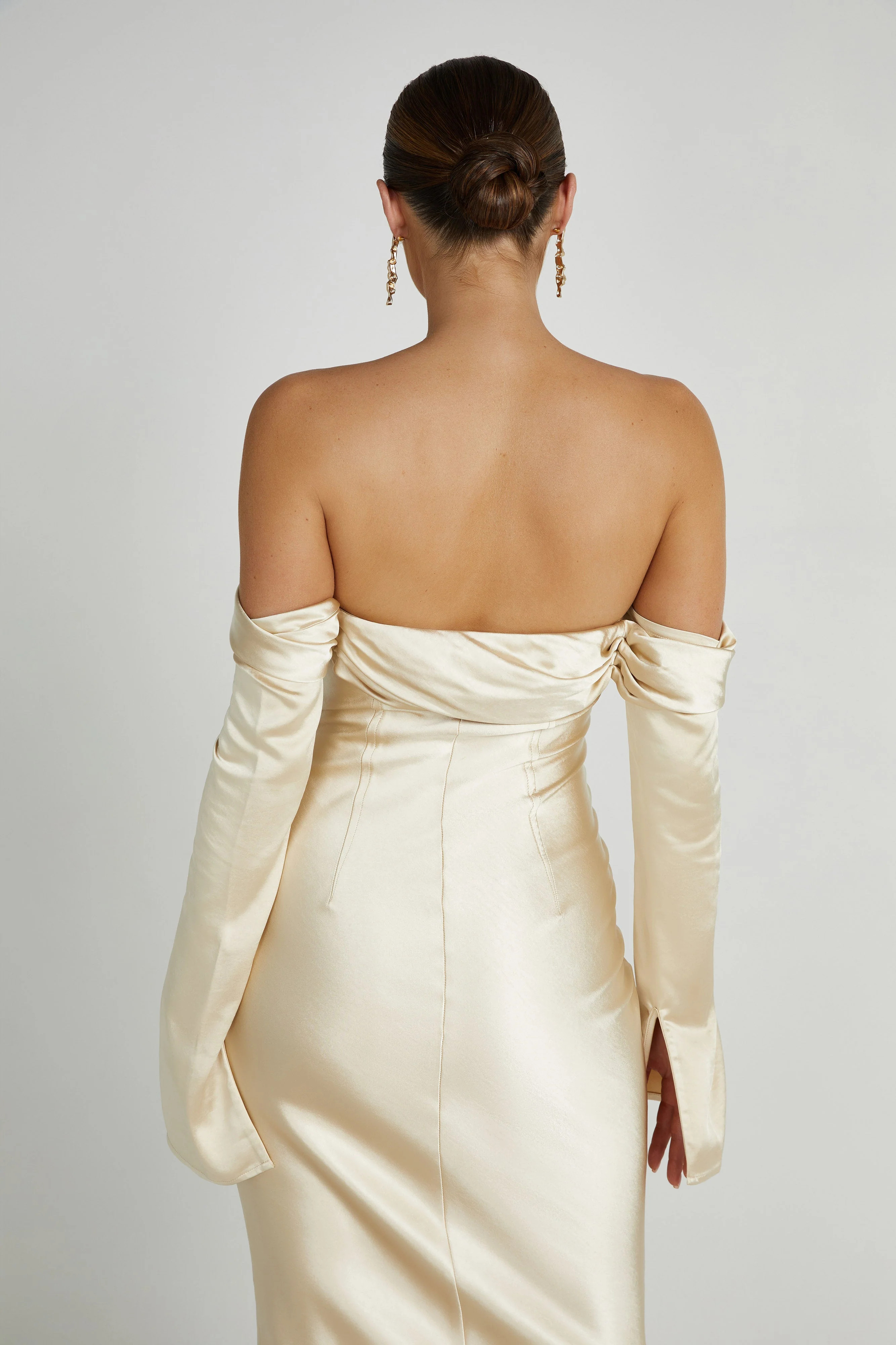 Giselle Off Shoulder Cowl Neck Maxi Dress - Gold | MESHKI US