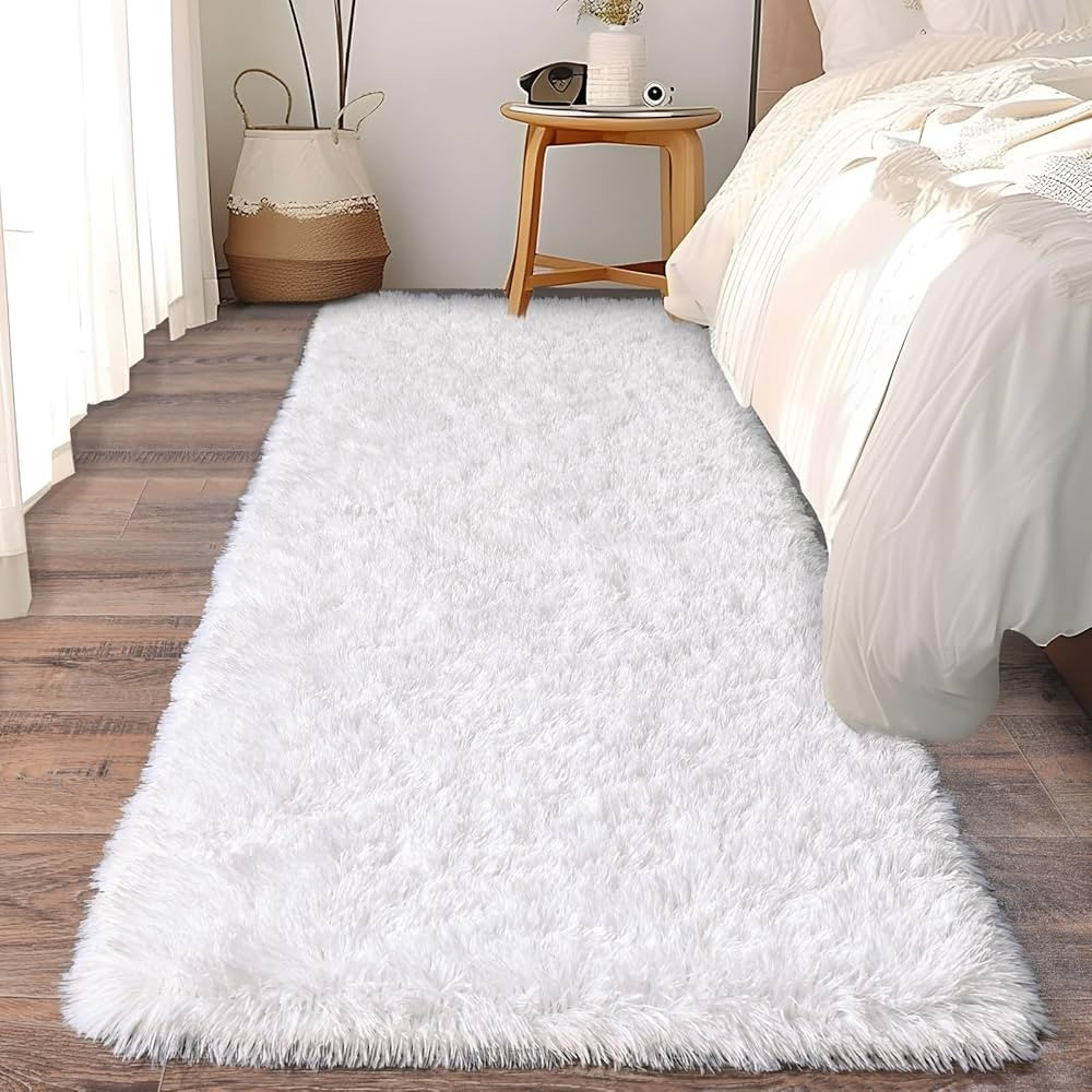 Soft Runner Rugs for Bedroom Hallways New Upgraded Non-Slip Bottom, 2 Packs 2x6 White Fluffy Shag... | Amazon (US)