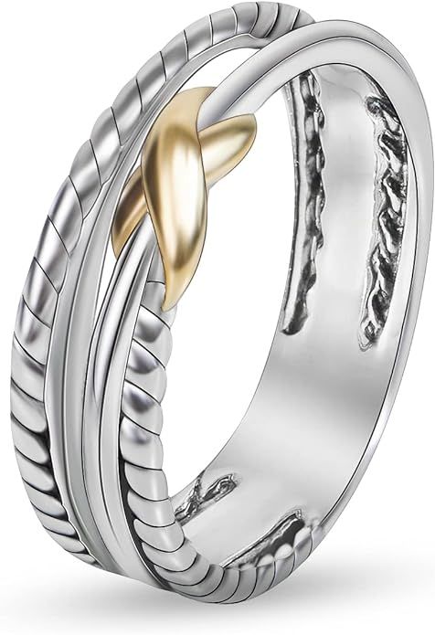 Myshiwu Designer Jewelry for Women Two-tone Crossover Twisted Cable Wire Band Ring Fashion Brand ... | Amazon (US)