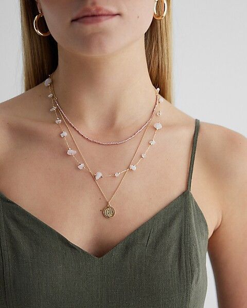 3 Row Stone Embellished Pendant Necklace | Express