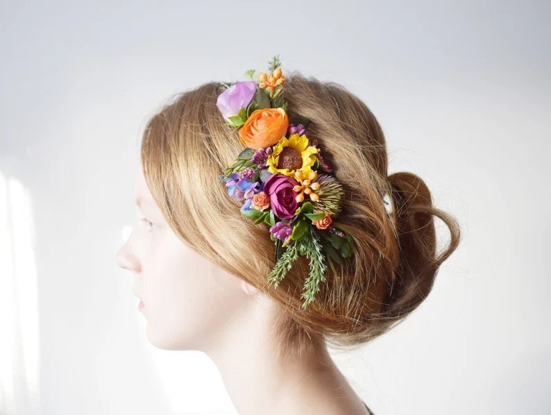 Summer wedding hair comb Fall wedding hair piece bridal headpiece thistle flower hair comb | Etsy (US)