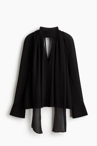 H & M - Scarf-collar blouse - Black | H&M (UK, MY, IN, SG, PH, TW, HK)