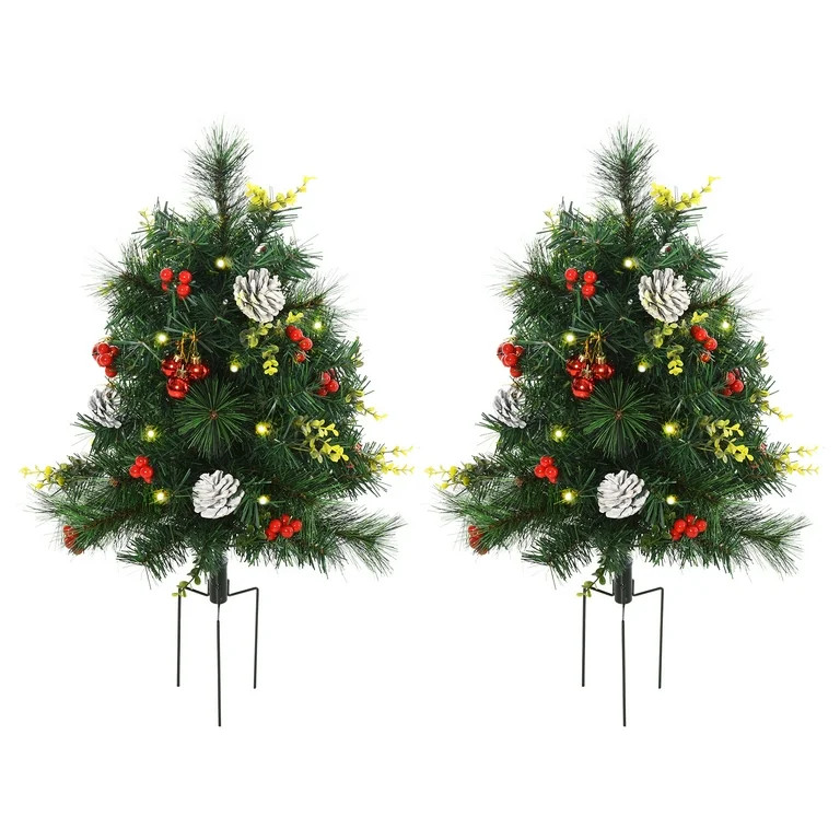 HOMCOM 22.5in Christmas Tree 2-Pack Outdoor Pre-Lit Artificial Pine Cordless with 24 Warm White L... | Walmart (US)