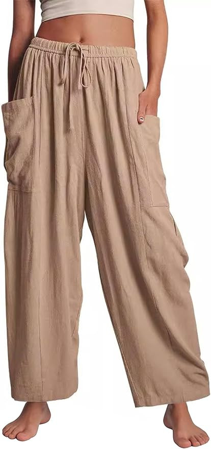 Flygo Women Wide Leg Pants Summer Beach Flowy Palazzo Trousers High Waisted Drawstring Casual Loo... | Amazon (US)