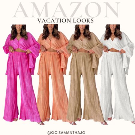Amazon outfits 
Amazon finds - resort wear - vacation outfits - spring break outfits - 2 piece set - wide leg pants - pleated pants - pleated shirt - hot pink - peach - palazzo pants - button down shirt - summer outfits - spring outfits - church outfits - comfortable lounge wear 

#LTKstyletip #LTKSeasonal #LTKunder50