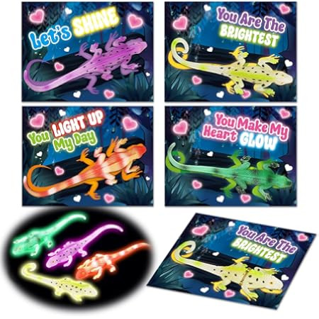 Letapapa Valentines Day Cards for Kids School, 24 Pack Valentines Cards with Glow In The Dark Liz... | Amazon (US)
