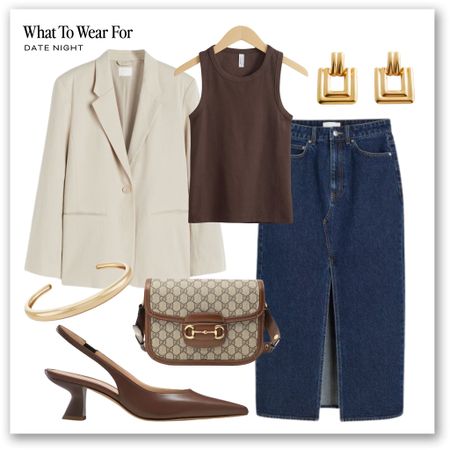 Styling a beige blazer for spring 🤎

Date night, evening style, denim skirt, sling back heels, Gucci bag, gold jewellery 

#LTKeurope #LTKSeasonal #LTKstyletip