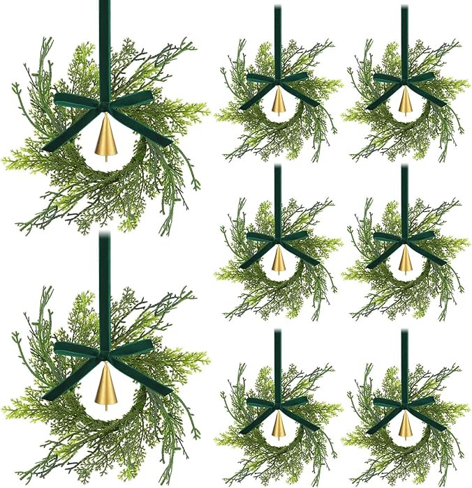 12 Sets Mini Christmas Wreath for Cabinets 7.87 Inch Artificial Cypress Cedar Wreath with Vintage... | Amazon (US)