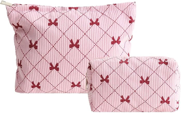 LYDZTION 2PCS Cute Corduroy Makeup Bag for Women, Small Makeup Bag Set Travel Toiletry Bag Coquet... | Amazon (US)