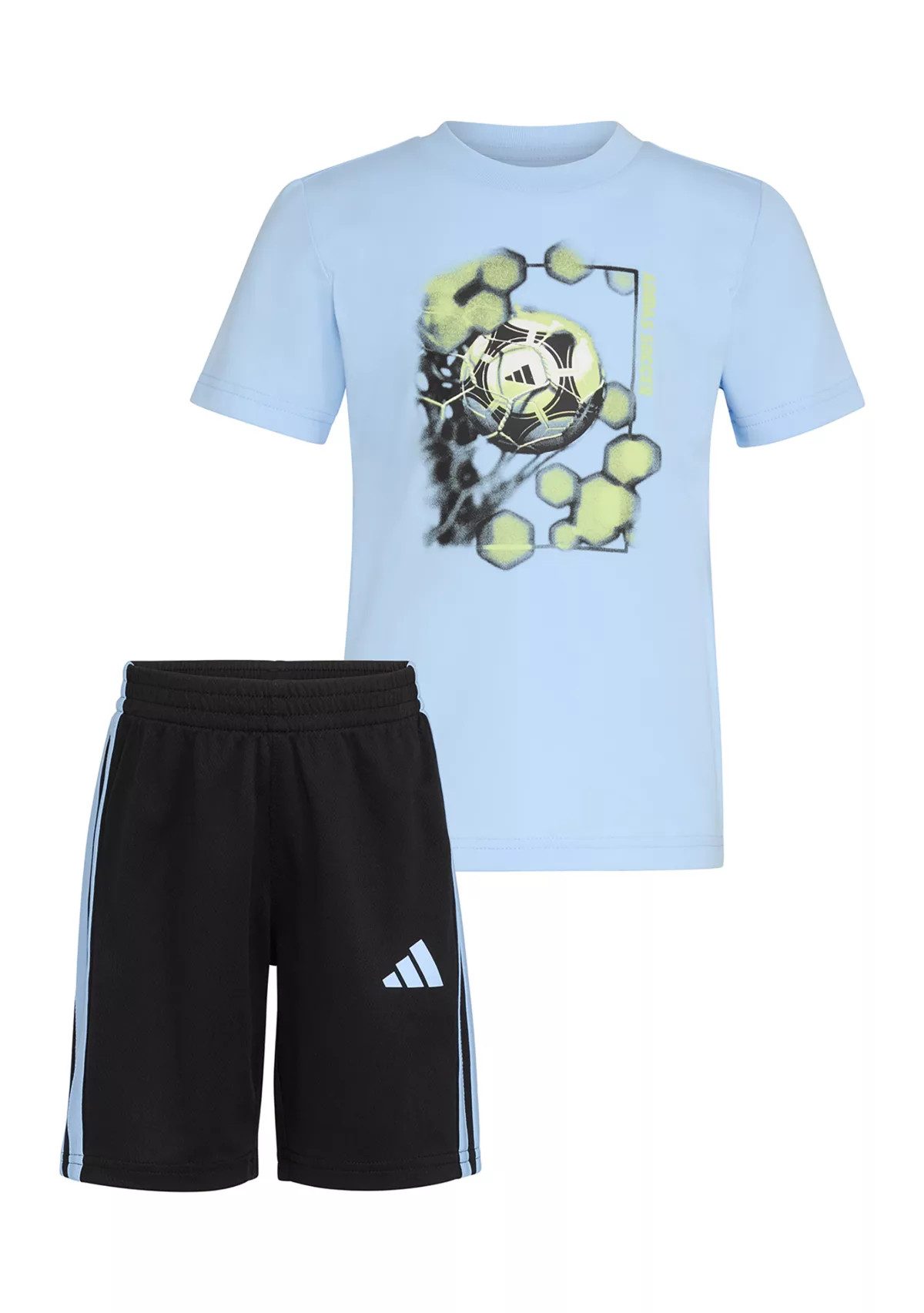 Boys 4-7 2 Piece Short Sleeve Graphic Cotton T-Shirt and 3-Stripe Shorts Set | Belk