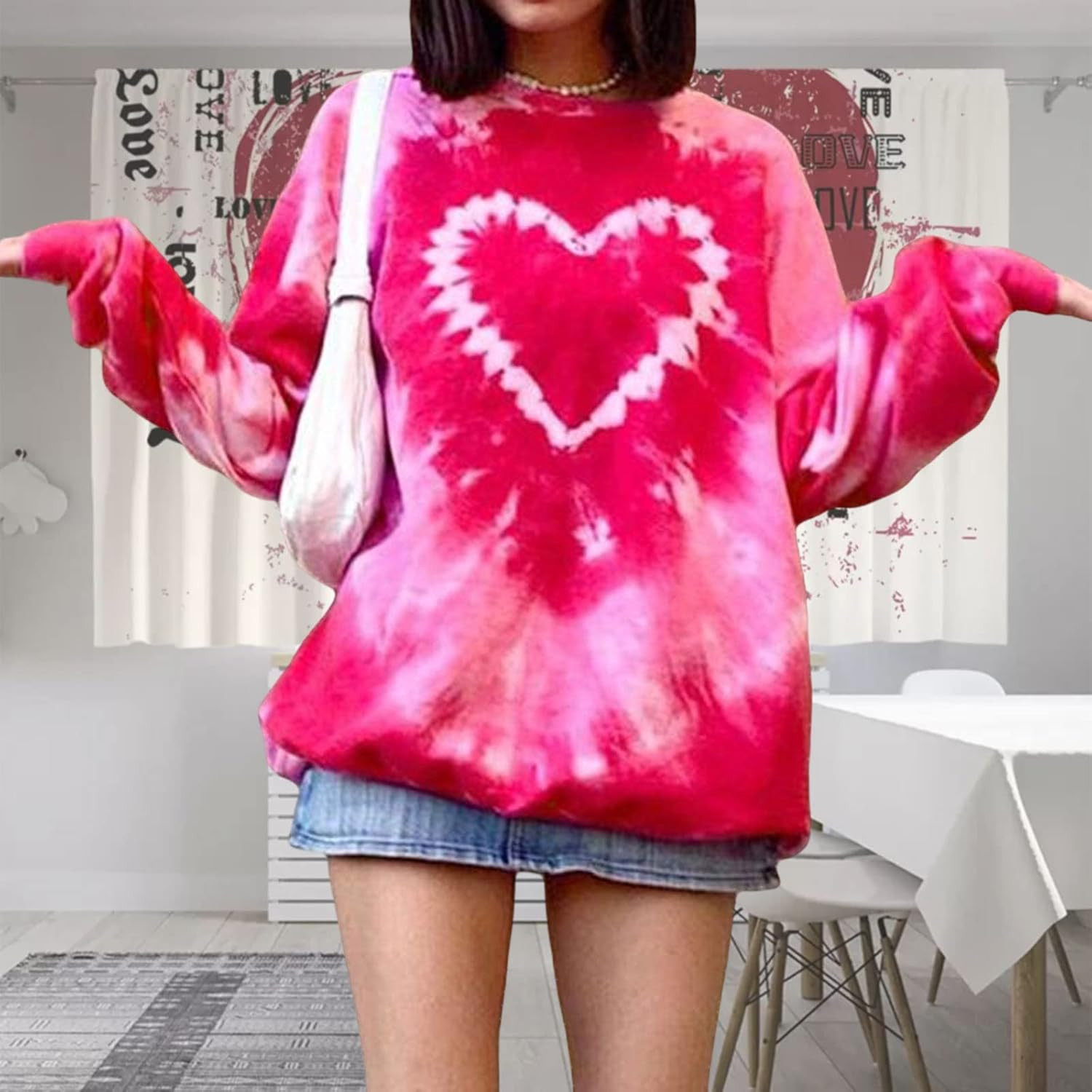 LOTUCY Love Heart Sweatshirt Women Oversized Valentines Day Pullover Tie Dye Crewneck Loose Long ... | Amazon (US)