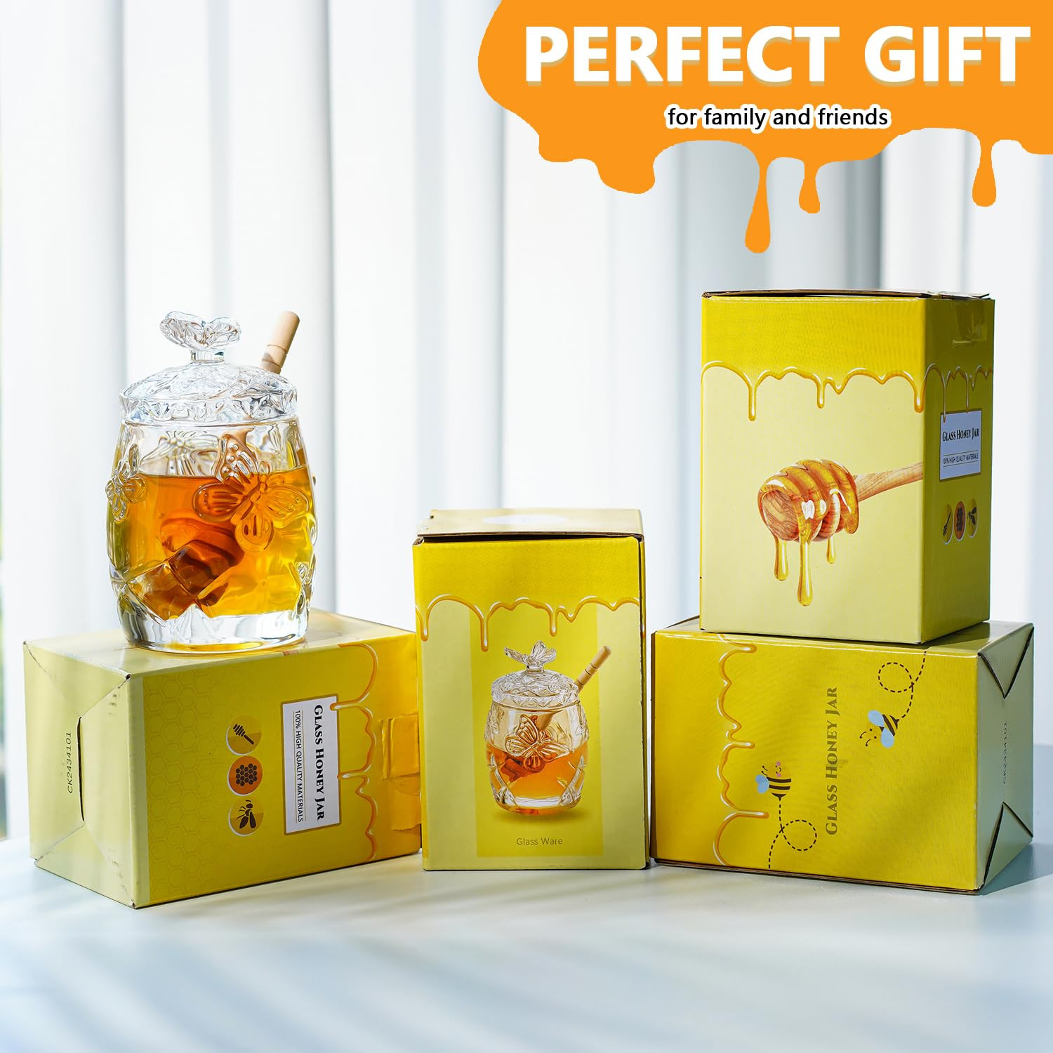 kanpura Clear Crystal Honey Jar with Dipper and Lid, Honey Bee Pot, 4.5oz Glass Honey Pot for Hom... | Amazon (US)