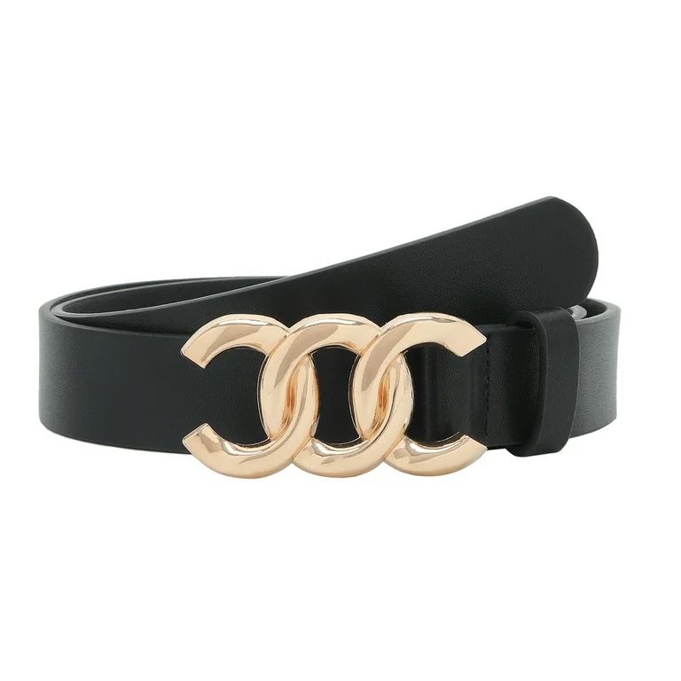 Earnda Women Gold Buckle Belt Ladies Black Faux Leather Belt | Walmart (US)