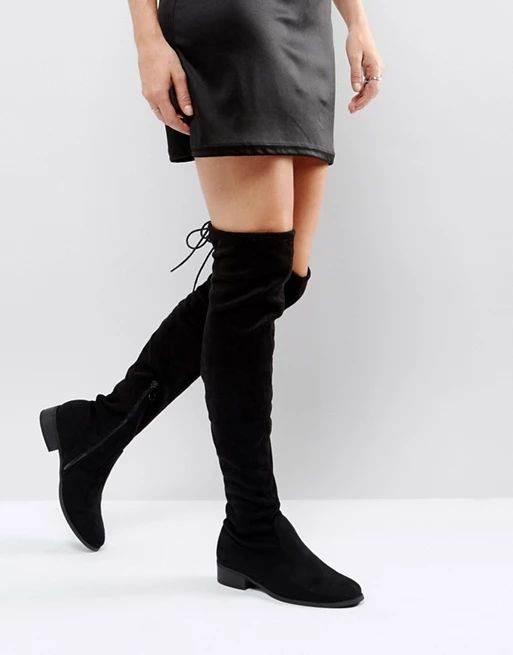 Public Desire Elle black flat over the knee boot | ASOS US