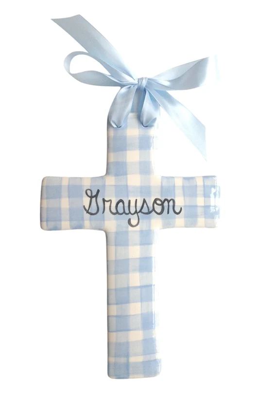 Personalized hand painted Baptism Christening Plaid Cross Baby gift | Etsy (US)