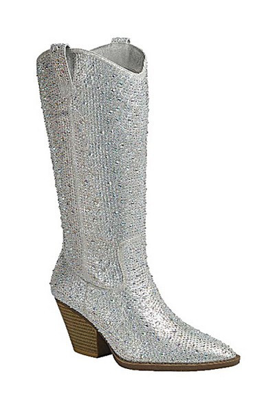 Tall Rhinestone Cowgirl Western Booties Cowboy Boots-Silver | Fashion Junkee