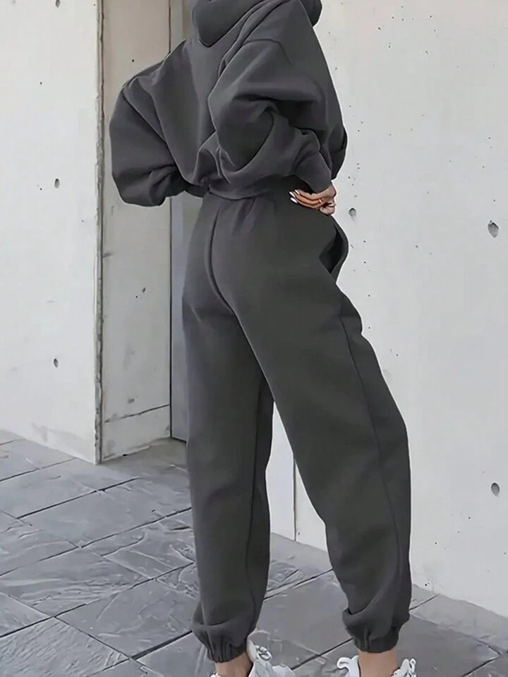 Women's Drawstring Hooded Sweatshirt And Sweatpants Set | SHEIN