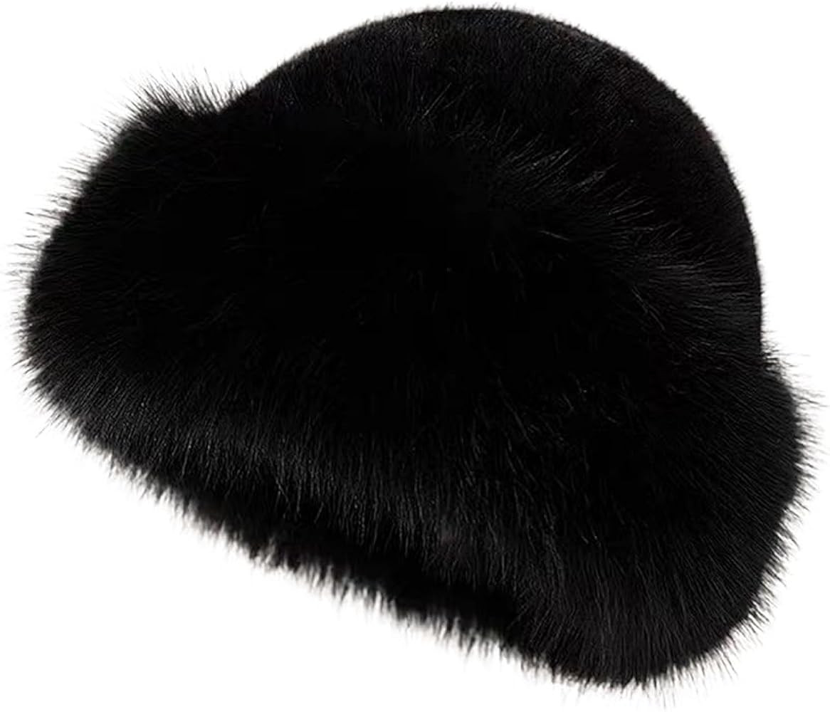 Winter Faux Fur Hat for Women Fluffy Soft Russian Hat Faux Fur Trimmed Warm Cap | Amazon (US)