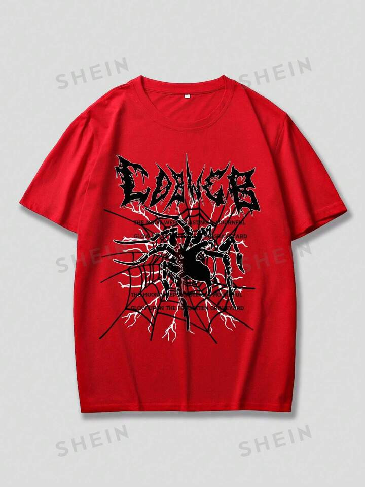 ROMWE Goth Men Spider Letter Graphic Tee For Halloween | SHEIN