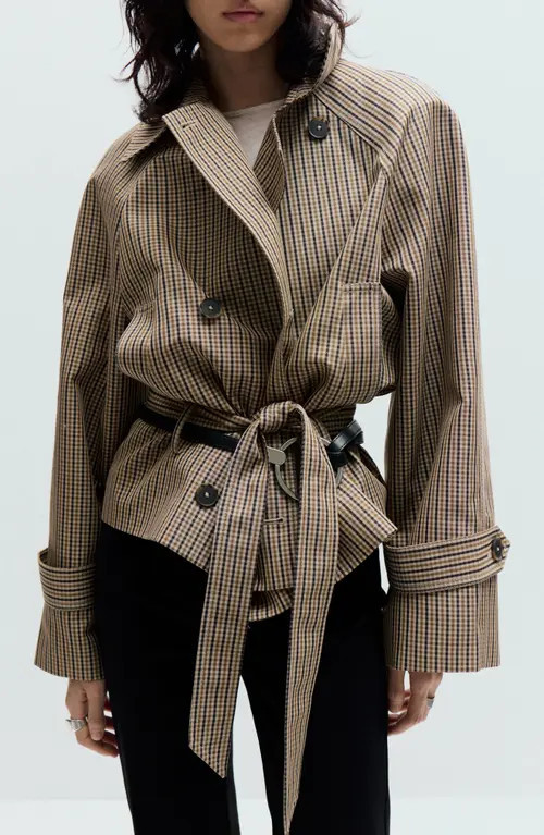 MANGO Everest Plaid Belted Jacket in Beige at Nordstrom, Size Small | Nordstrom