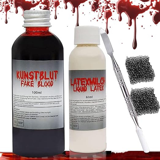 Halloween Kunstblut Set, Realistische 100ml Auswaschbares Fake Blood Halloween Schminke Fake Blut... | Amazon (DE)
