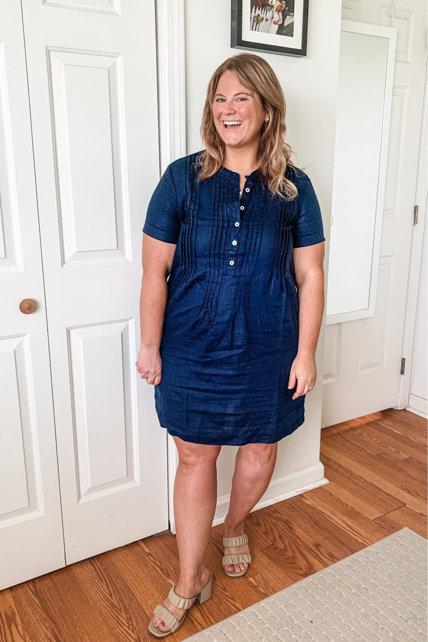 The perfect everyday summer dress!! Linen is beautiful quality and so breathable.  Comes in other colors and a sleeveless version. Nursing friendly dress too!  Sized down to a medium  

#LTKWorkwear #LTKBump #LTKMidsize