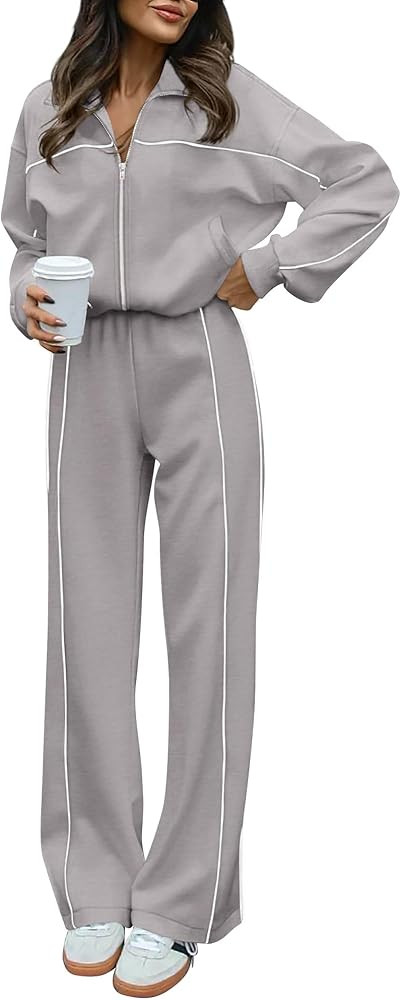 BTFBM Women's Two Piece Tracksuit Fall 2025 Long Sleeve Zip Up Sweatshirt Long Pants Outfits Jogg... | Amazon (US)