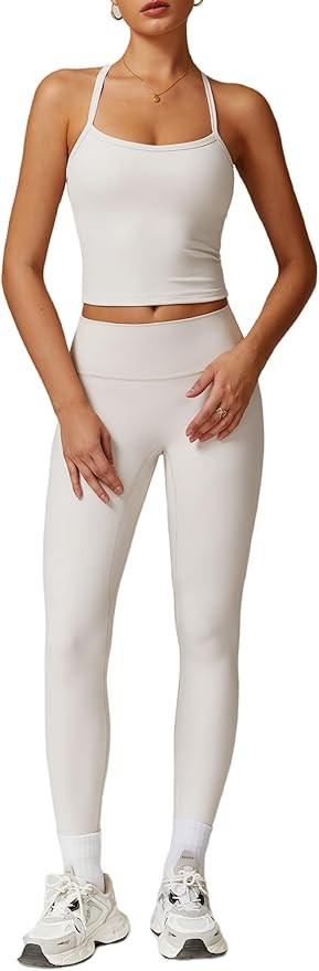 ABOCIW Workout Sets for Women 2 Piece Padded Sports Bra Tank Top High Waist Leggings Sets Gym Yog... | Amazon (US)