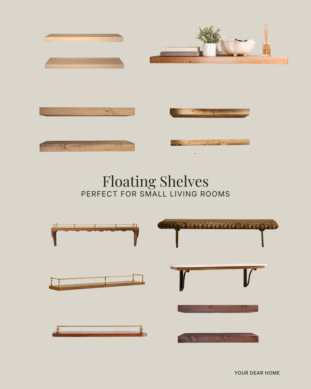 Floating shelves instantly elevate a small living room. They keep the floor visually open while giving you space to style art, books, and decor beautifully. These are some of my favorite styles for creating a light, custom look without overwhelming the space. 

 #LTKHome