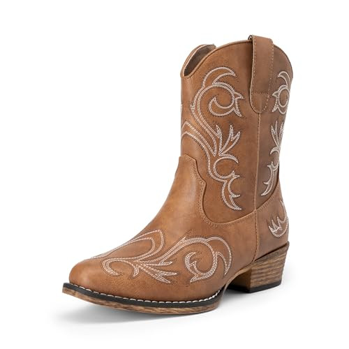 Amazon.com | DREAM PAIRS Women's Cowboy Cowgirl Western Boots Embroidered Stitched Ankle Boots Sq... | Amazon (US)