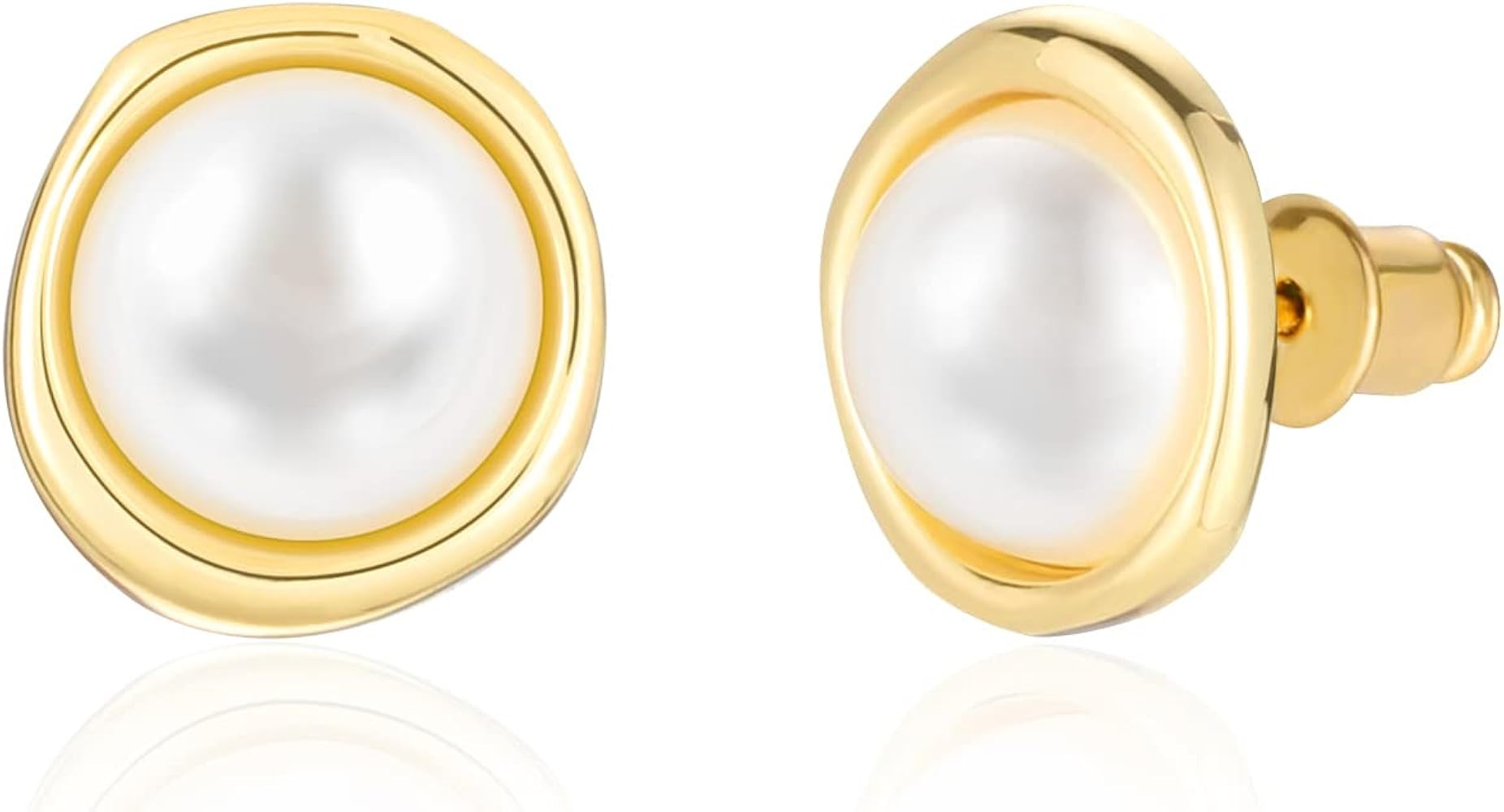 Pearl Stud Earrings 16K Gold Plated 925 Sterling Silver Needle Statement Jewelry Christmas Studs ... | Amazon (US)