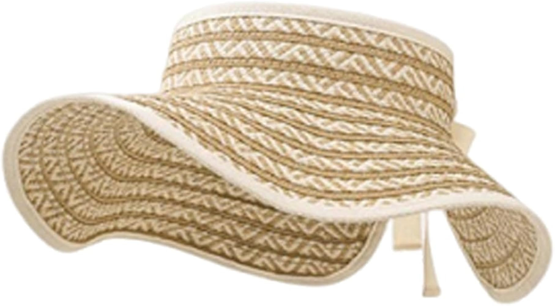 Girls Sun Hats Straw Visor Kids Wide Brim Stripe Summer Beach Hats Foldable Open Top Cap 3-8 Year... | Amazon (US)
