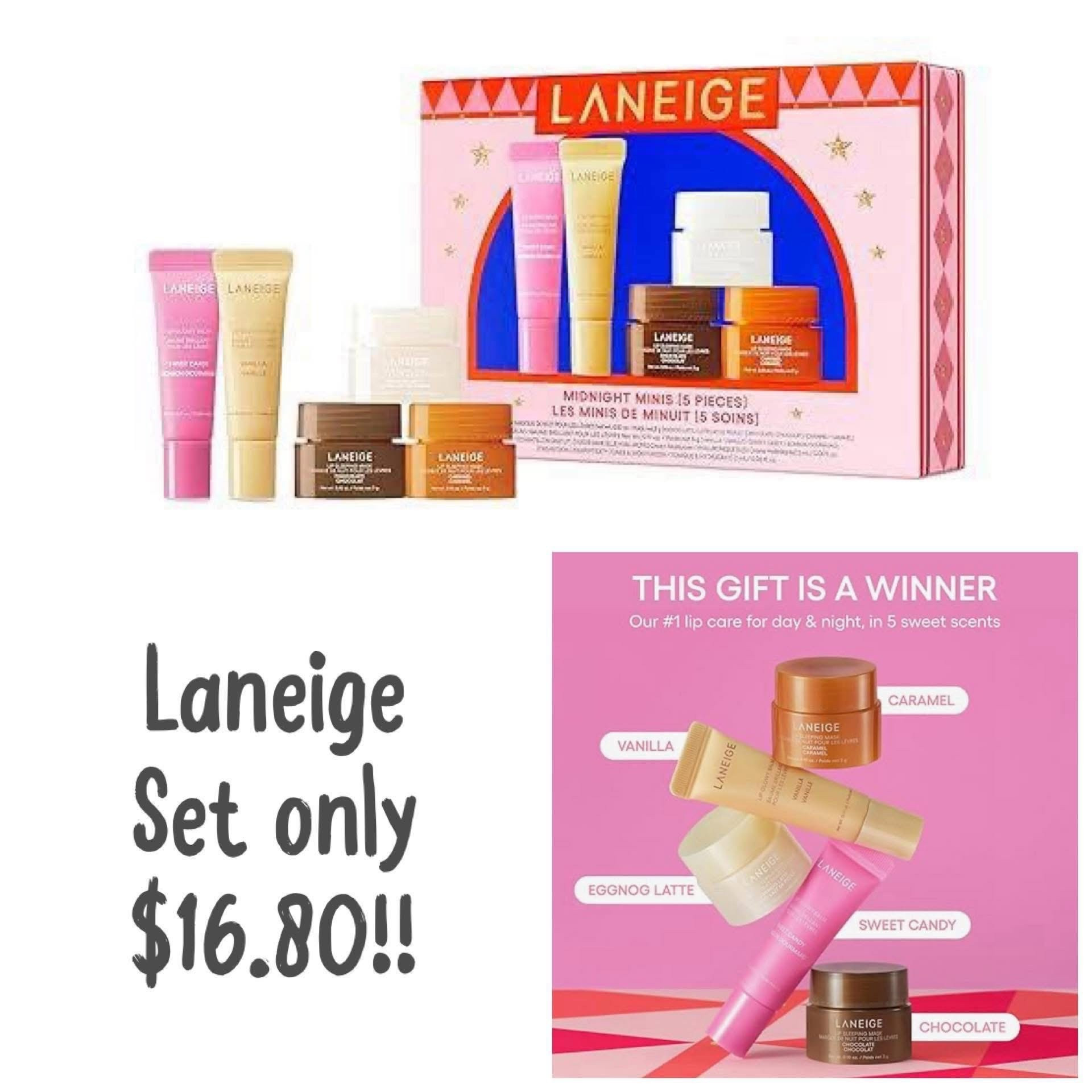 Back on sale! Amazon has a fantastic deal today on the Laneige Midnight Mini’s Set! You get 5 of their best selling mini lip products in this set - and it’s on sale for only $16.80 today!! Includes Lip Sleeping Masks in Eggnog Latte, Chocolate, & Caramel, and Lip Glowy Balms in Sweet Candy and Vanilla. 👄 

#LTKBeauty #LTKGiftGuide #LTKSaleAlert