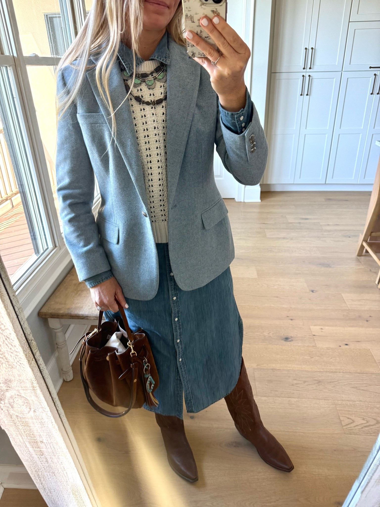 What I wore to church 

Size reference 5’ 9” 140 lbs

Lauren Ralph Lauren
Blazer - size 8

 Target
Knit vest - small

Lauren Ralph Lauren
Denim western dress - 8

Tall cowboy boots - sized up 1/2 size

Western style. Church outfits. Western Outfits. Tall cowboy boots outfits. Western chic. Spring church outfits. Ralph Lauren outfits. I’m

#LTKootd