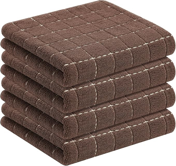 Homaxy 100% Cotton Terry Kitchen Towels(Brown, 13 x 28 inches), Checkered Designed, Soft and Supe... | Amazon (US)
