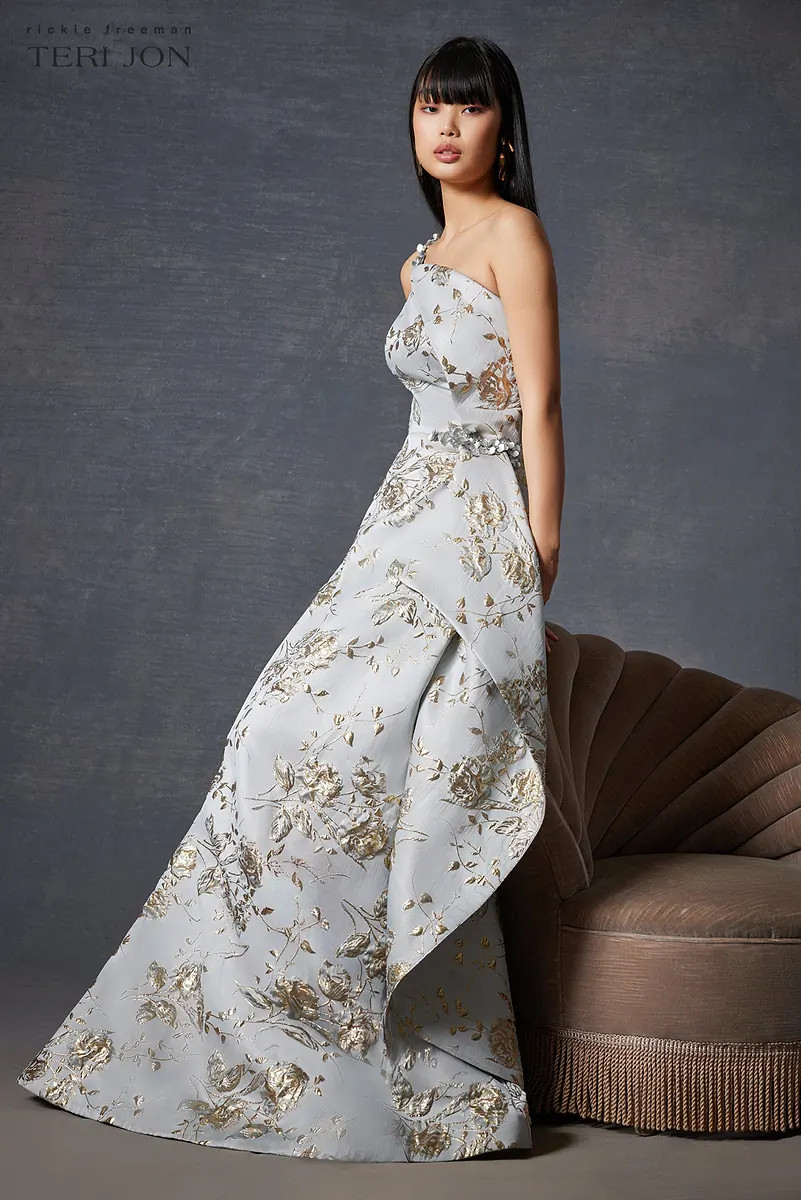 Metallic Jacquard Beaded Gown | TERI JON