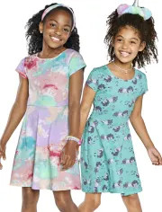 Girls Short Sleeve Print Knit Skater Dress 2-Pack | The Children's Place | The Children's Place