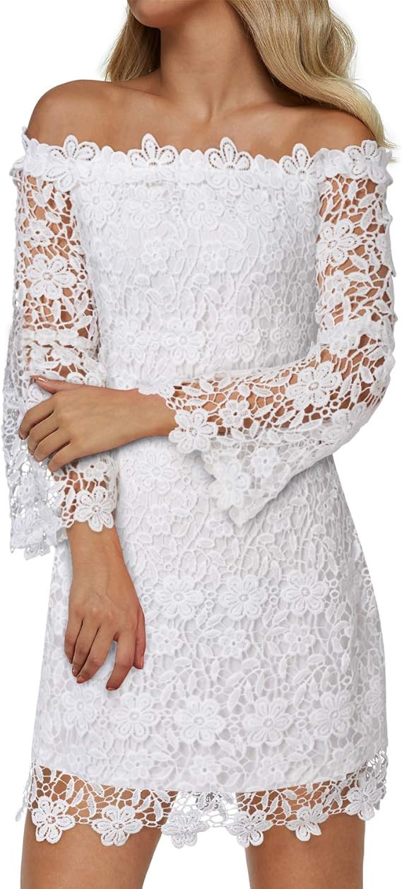 Dorimis Women's Off Shoulder Floral Lace Vintage Bodycon Midi Party Cocktail Dress | Amazon (US)