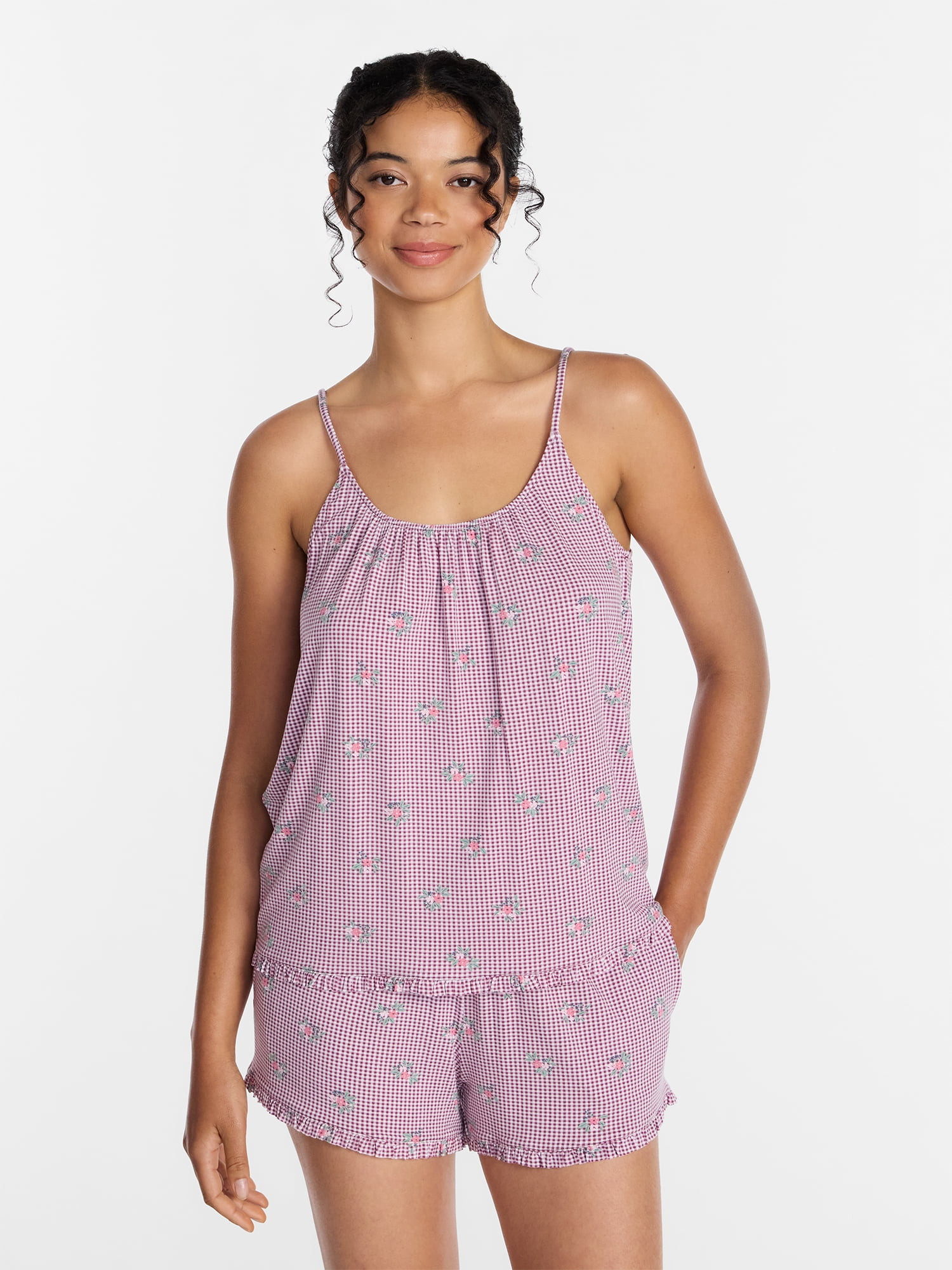 Joyspun Women’s Modal-Blend Ruffle Trim Cami and Shorts Sleepwear Set, 2-Piece, Sizes XS-3X | Walmart (US)