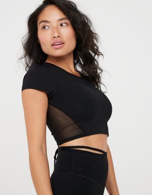 OFFLINE By Aerie Goals Mesh Cropped T-Shirt | Aerie