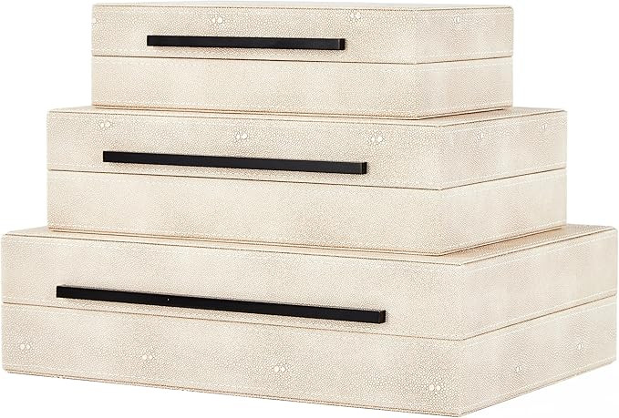Denique Shagreen Decorative Boxes Set of 3, Leather Jewelry Storage Box Modern Storage Boxes with... | Amazon (US)