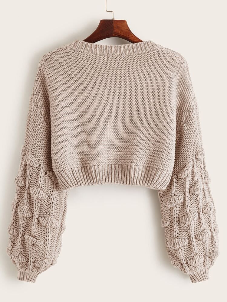Pom Pom Drop Shoulder Crop Sweater | SHEIN